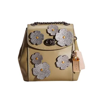 COACH Parker Calfskin Backpack Small Size Women's White Aluminum With Light Fern Green