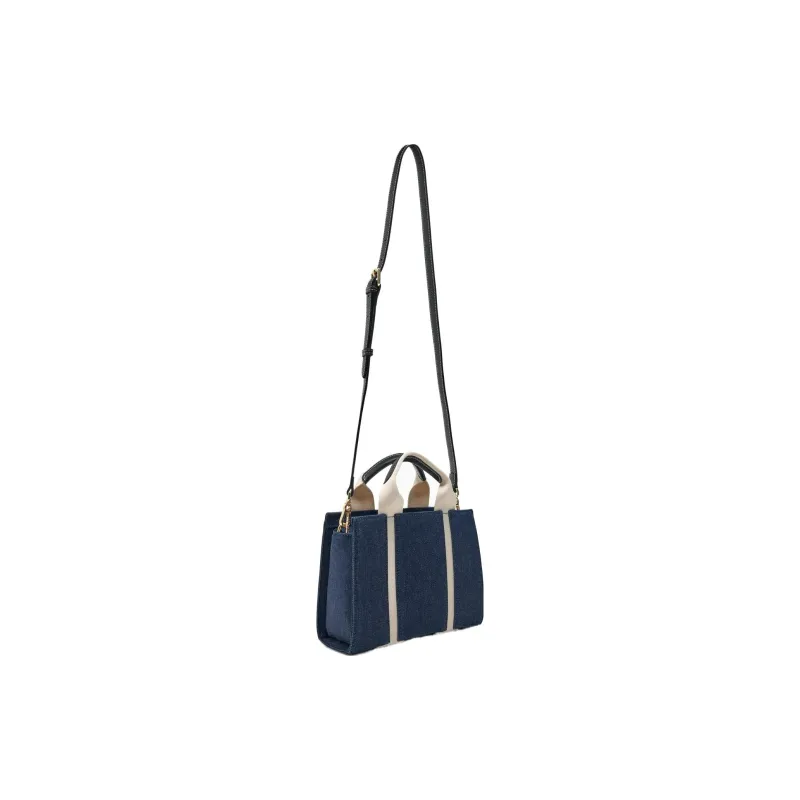 ZARA Cotton Tote Bag Shopping Bag Handbag Crossbody Bag Small Size Women's Blue Denim-1