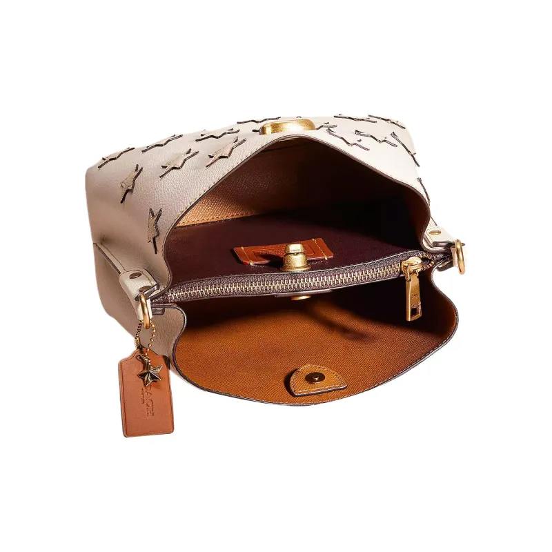 COACH Willow Leather Bucket Bags Shoulder Bag Crossbody Bag Medium Size Women's Brass & Chalk Multicolor-2