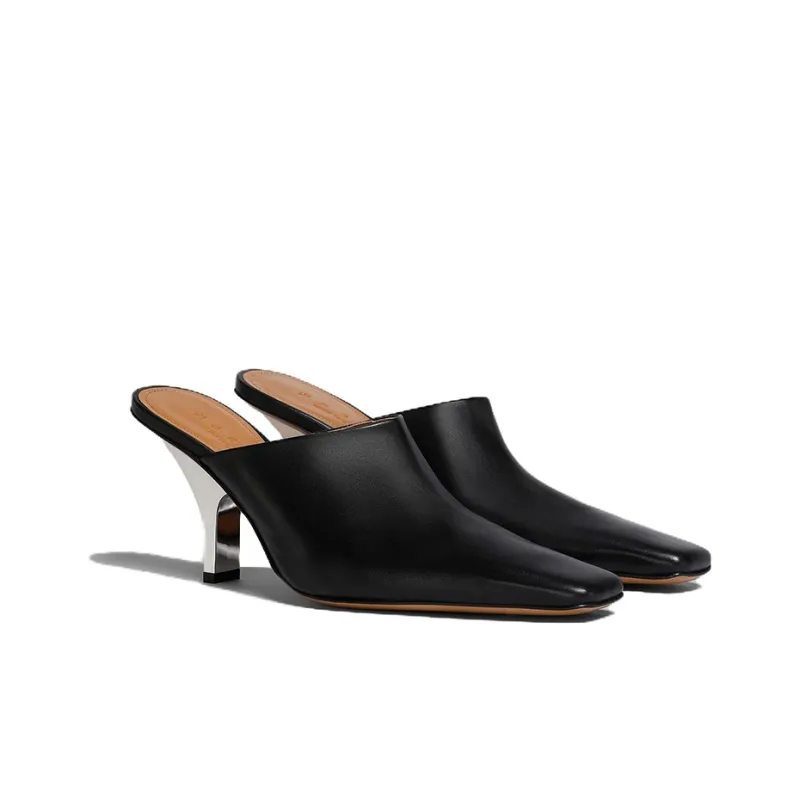 MARNI Square-toe Heeled Leather Mules-2