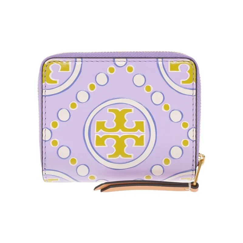 TORY BURCH Embossed Leather With Calfskin Trim Coin Purses Wallets Women's Purple-2