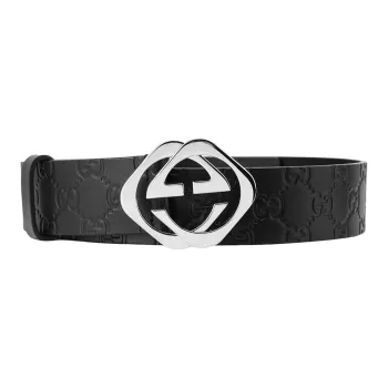 GUCCI Black With Silver Buckle Smooth Buckle Belt Leather Belts Unisex Width: 4cm