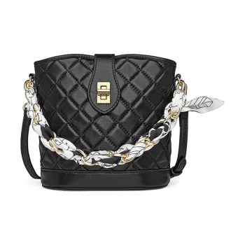 Playboy Top Grain Cow Leather Handbag Medium Size Women's Black