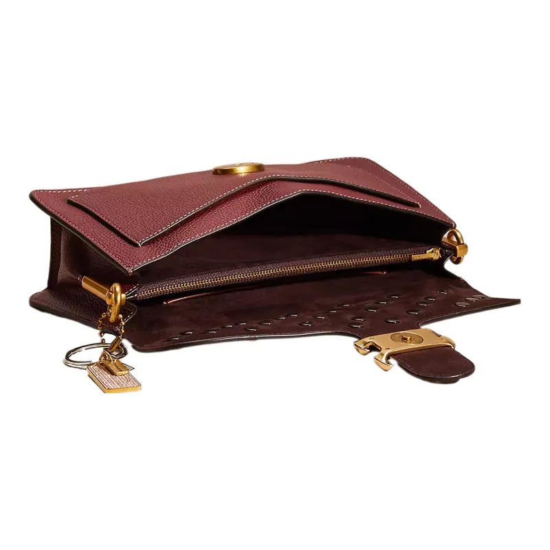 COACH Tabby Polished Pebbled Leather Messenger Bag Portable Crossbody Bag Shoulder Bag Women's Brass & Burgundy-2