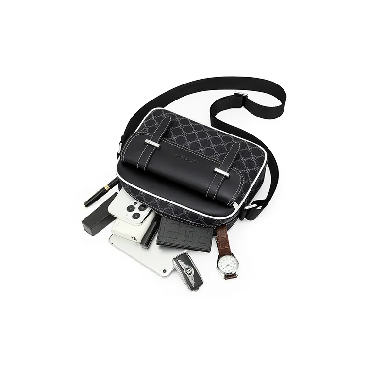 MashaLanti PVC Synthetic Leather Messenger Bag Shoulder Bag Crossbody Bag Medium Size Men's Black-5