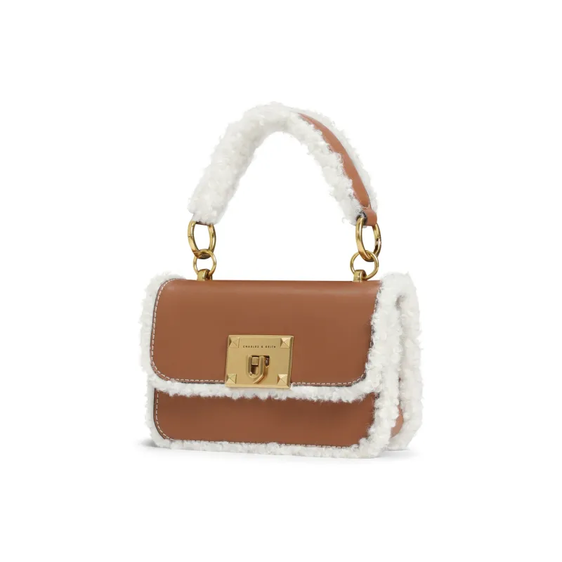 CHARLES&KEITH Fabric Small CK Bag Small Square Bag Handbag Crossbody Bag Small Size Women's Pink Pink/Camel Camel-5