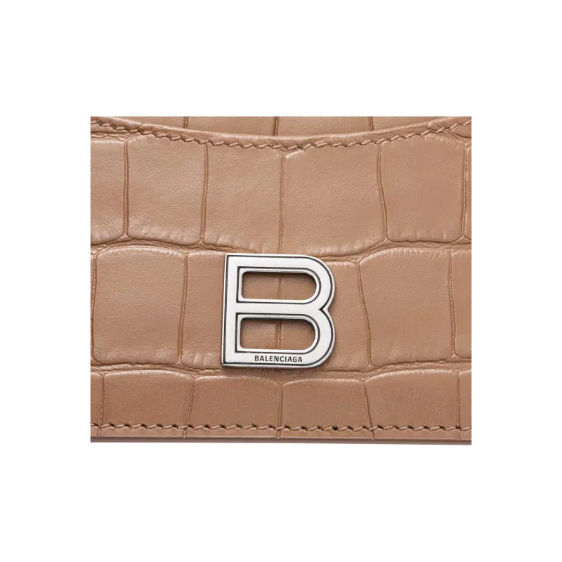 Balenciaga Hourglass Cow Leather Card Clip Card Holder Regular Women's Khaki-4