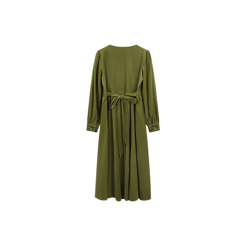 Migu Long Sleeved Dress Women's Green-1