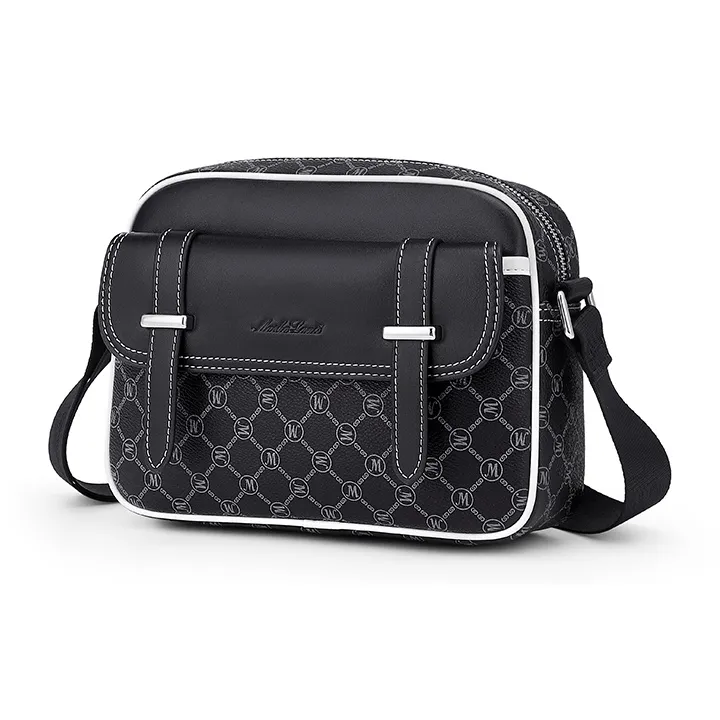 MashaLanti PVC Synthetic Leather Messenger Bag Shoulder Bag Crossbody Bag Medium Size Men's Black-1