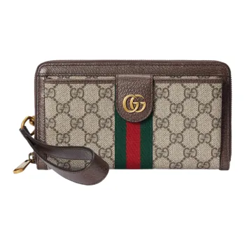 GUCCI Ophidia Canvas With Leather Binding Wallet Men's Beige & Ebony