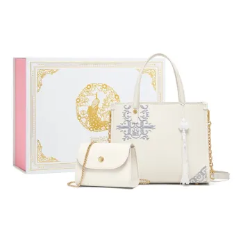 Gong Xuan Cow Leather One Shoulder Handbags Large Size Women's Blue And White Porcelain White