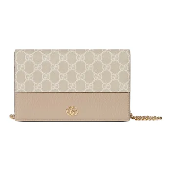 GUCCI GG Marmont Canvas With Leather Shoulder Bag, Crossbody Bag Mini Women's Beige & White & Oat