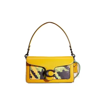 COACH Tabby Polished Pebble Leather Messenger Bag, Handbag, Shoulder Bag Medium Size Women's Tin Alloy & Yellow