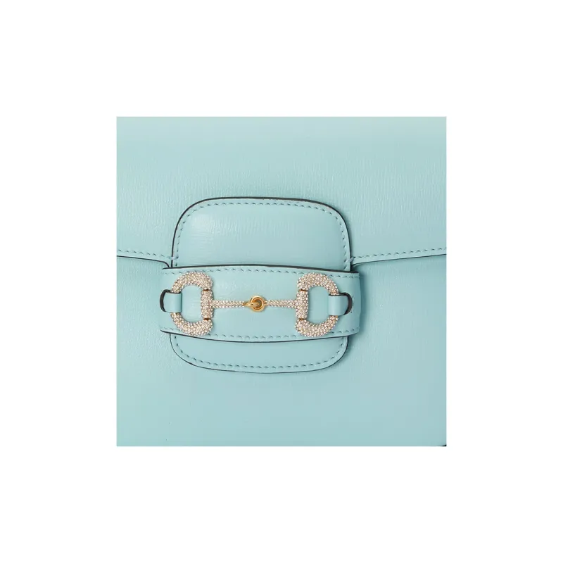 GUCCI Horsebit 1955 Leather Saddle Bag, Shoulder Bag Women's Light Blue-7