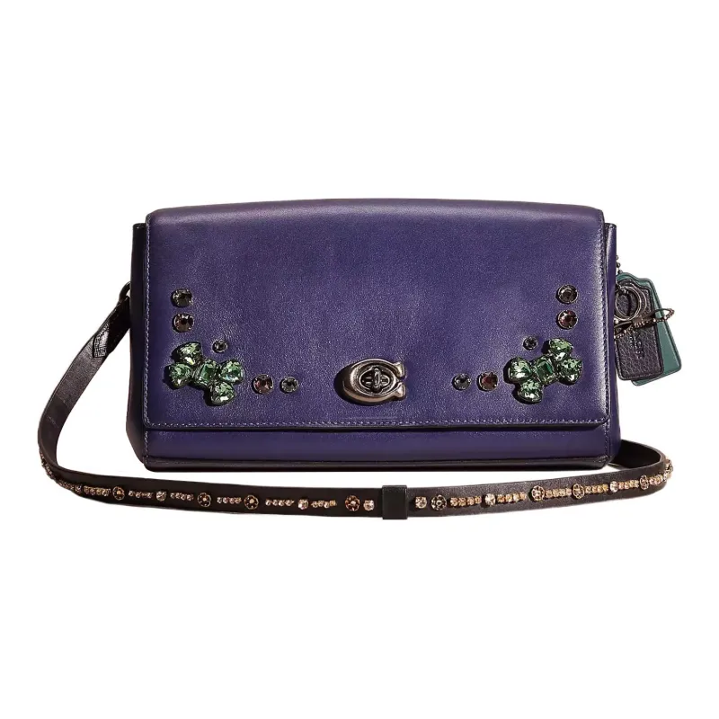COACH Turnlock Calfskin Envelope Bag Clutches Shoulder Bag Crossbody Bag Large Size Women's Asphalt Gray/Blue-0