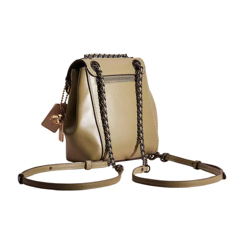 COACH Parker Calfskin Backpack Small Size Women's White Aluminum With Light Fern Green-1