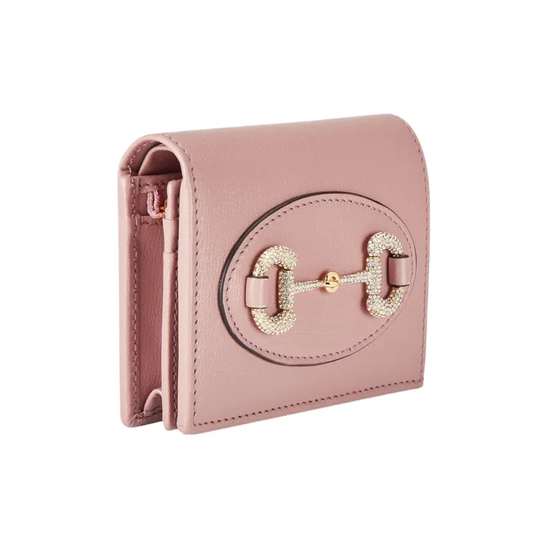 GUCCI Horsebit 1955 Leather Card Holder Wallet Women's Light Pink-1