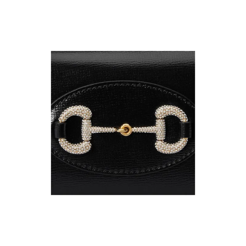 GUCCI Horsebit 1955 Leather Card Holder Wallet Women's Black-5