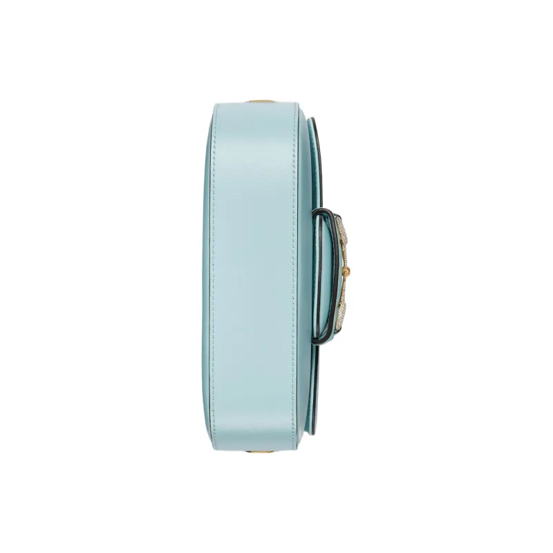 GUCCI Horsebit 1955 Leather Saddle Bag, Shoulder Bag Women's Light Blue-4