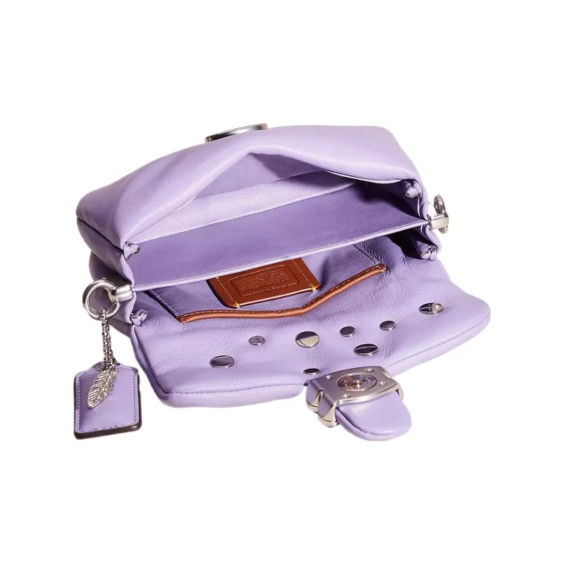 COACH Pillow Leather Pillow Bag Handbag, Shoulder Bag Small Size Women's Silver & Light Purple-2