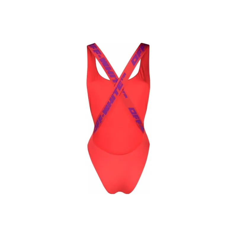 OFF WHITE Logo Strap One Piece Swimsuit Light Red-1