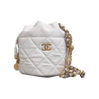 CHANEL Embossed Calfskin With Grains Bucket Bag Handheld Shoulder Bag Crossbody Bag Women's White