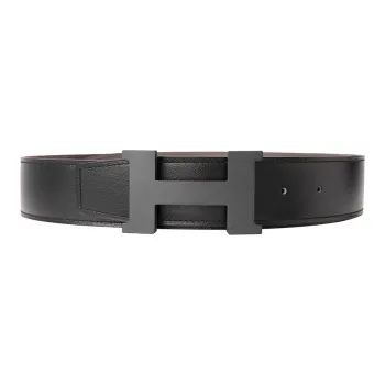 HERMES Constance Cow Leather Belts Unisex Black/Gray Width 3.8cm