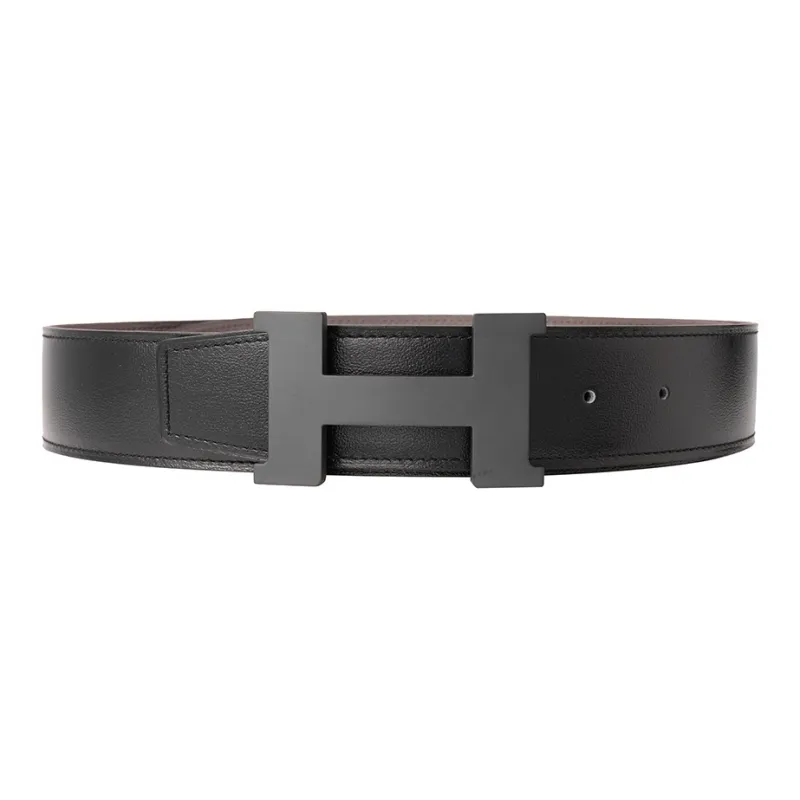 HERMES Constance Cow Leather Belts Unisex Black/Gray Width 3.8cm-0