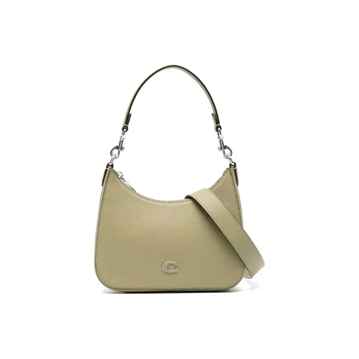 COACH Hobo Cross Grain Leather With Coated Canvas Shoulder Bag, Crossbody Bag, Handbag Women's Green-0