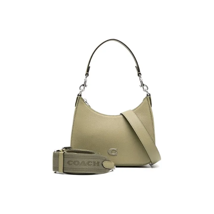 COACH Hobo Cross Grain Leather With Coated Canvas Shoulder Bag, Crossbody Bag, Handbag Women's Green-1