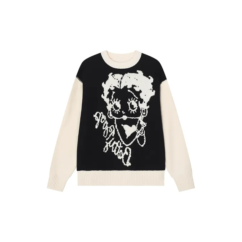 BETTY BOOP Knitted Fabric Sweater Women's Beige Apricot-2