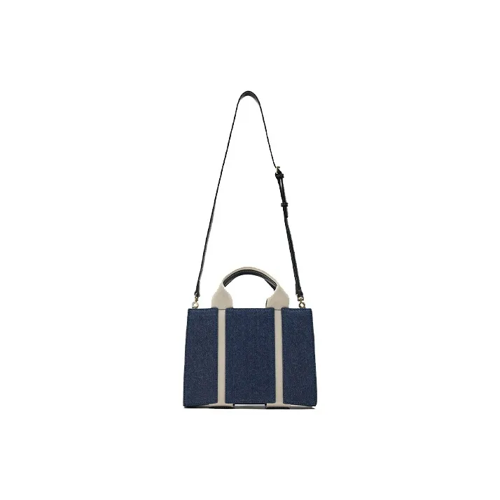 ZARA Cotton Tote Bag Shopping Bag Handbag Crossbody Bag Small Size Women's Blue Denim-0