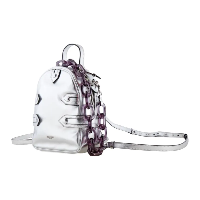 MOSCHINO Leather Backpack Regular Women's Silver-1
