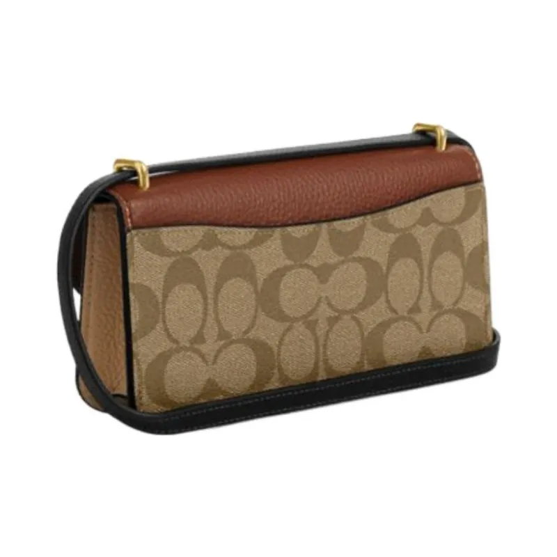 COACH Morgan Cow Leather With Artificial Leather Shoulder Bag, Crossbody Bag Trumpets Women's Khaki & Red Brown & Black-1