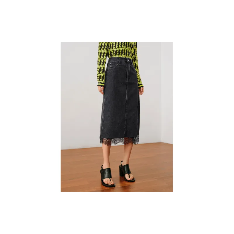 JZ. ANNAKRO Denim Long Skirts Women's Plain Black-2