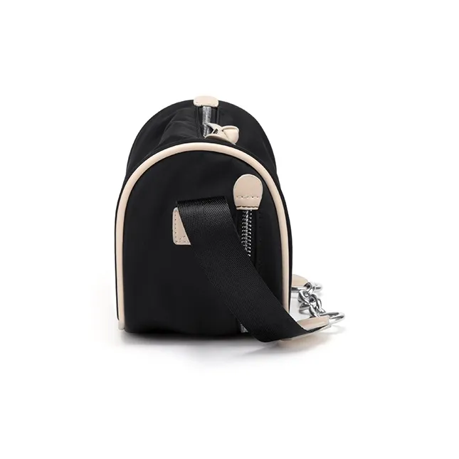 Simvay Clos Fabric With Synthetic Leather Shoulder Bag Crossbody Bag Canvas Bag Small Size Women's Ecru/Black-11