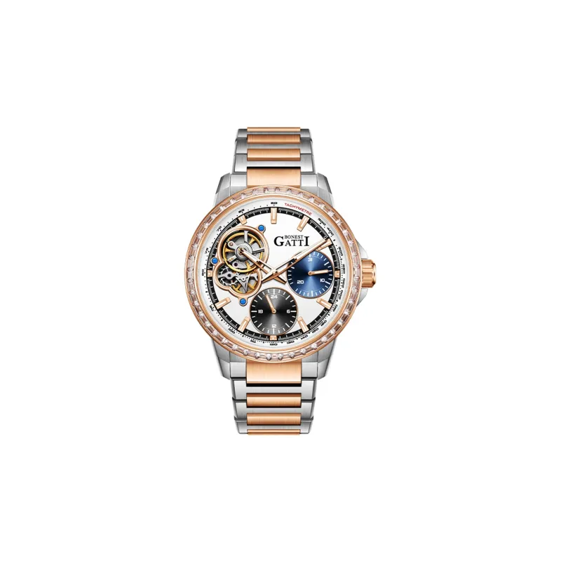 BONEST GATTI King's Speed Collection Automatic Mechanical Movement Stainless Steel Watchband Men's Watches Black Dial-4