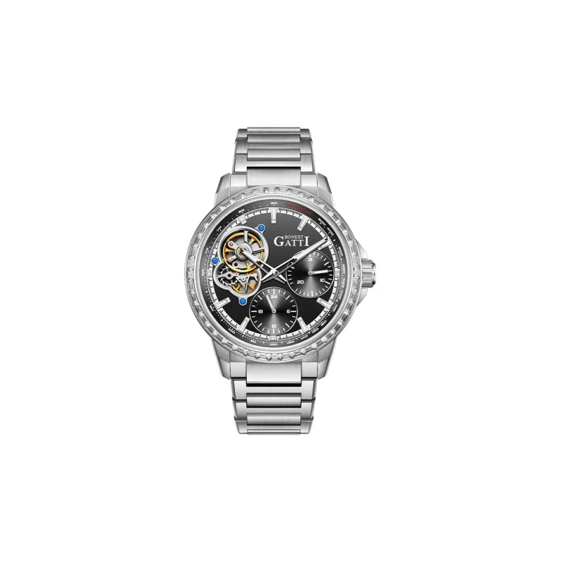 BONEST GATTI King's Speed Collection Automatic Mechanical Movement Stainless Steel Watchband Men's Watches Black Dial-1