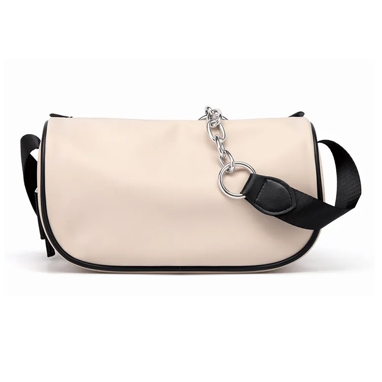 Simvay Clos Fabric With Synthetic Leather Shoulder Bag Crossbody Bag Canvas Bag Small Size Women's Ecru/Black-3