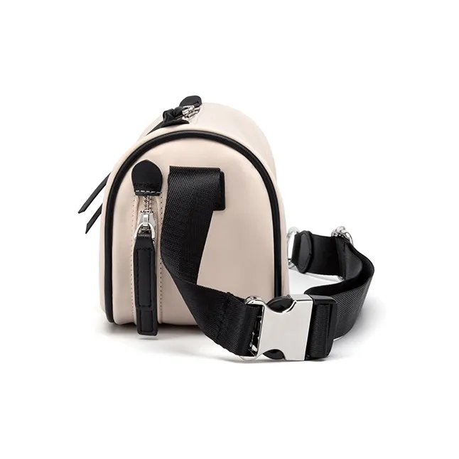 Simvay Clos Fabric With Synthetic Leather Shoulder Bag Crossbody Bag Canvas Bag Small Size Women's Ecru/Black-4