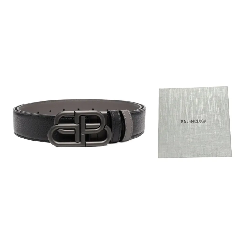Balenciaga BB Double Sided Calfskin Smooth Buckle Belt Leather Belts Unisex Width  3.5cm-1