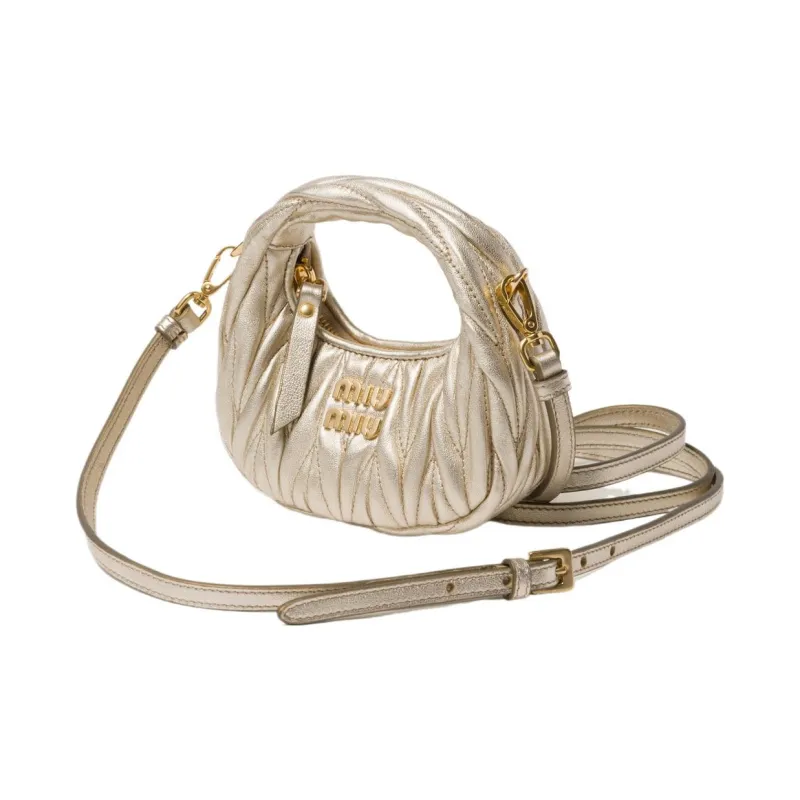 MIU MIU Wander Series Soft Sheep Leather Hobo Bag Shoulder Bag Crossbody Bag Extra Mini Women's Yellow Iron Ore-1