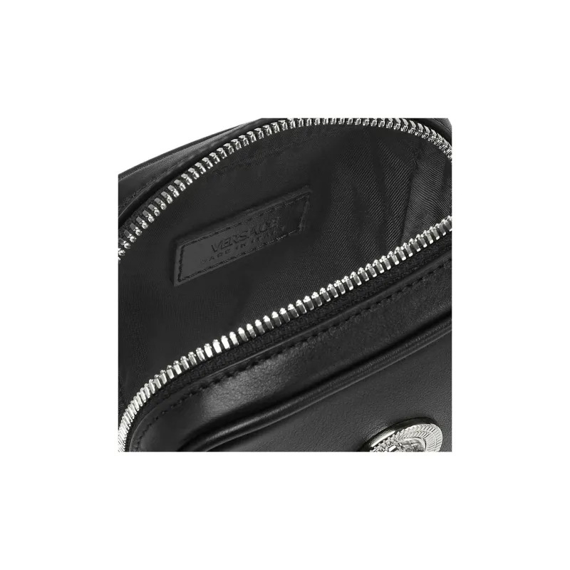 VERSACE MEDUSA BIGGIE Series Cow Leather Cell Phone Pouch Shoulder Bag Crossbody Bag Small Size Men's Black-3