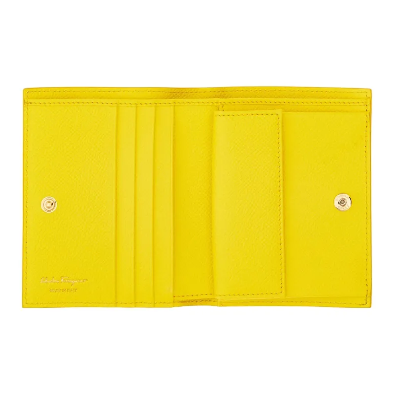 FERRAGAMO GANCINI Calfskin Wallet Women's Yellow Glue Snow Pine Wood-3