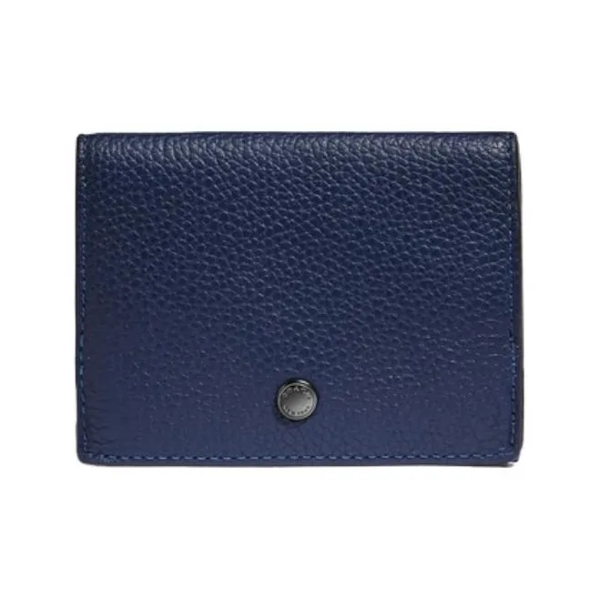COACH Polished Pebble Leather Wallet Unisex Blue-1