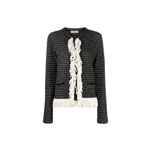 TWINSET Glittered Frayed-trim Fitted Jacket