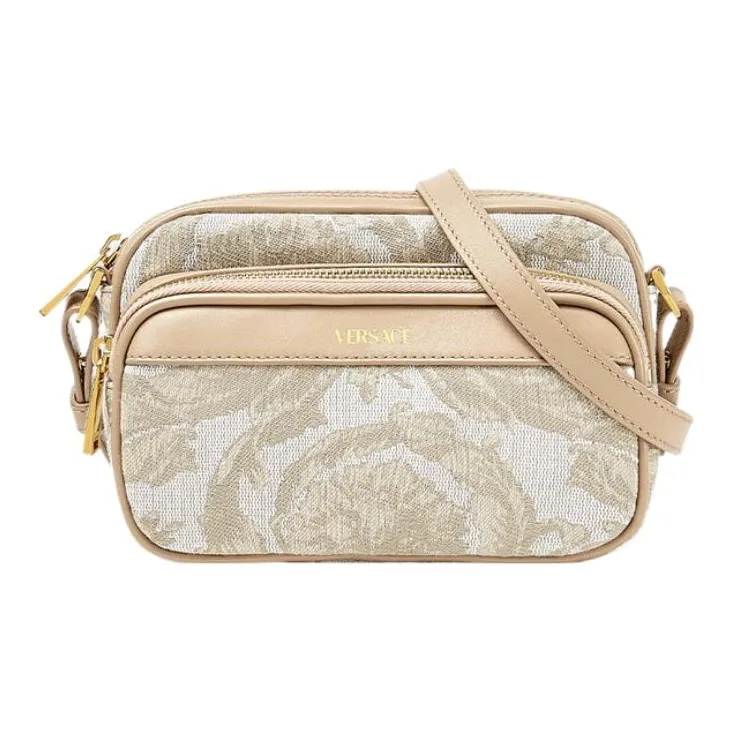 VERSACE Barocco Polyamide With Cotton Messenger Bag, Shoulder Bag, Crossbody Bag Men's Beige Patchwork Print-0