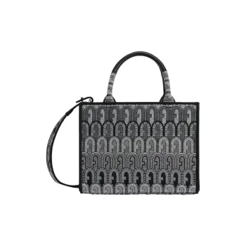 Furla Opportunity Fabric Tote Bag Shopping Bag Shoulder Bag Crossbody Bag Handbag Mini Women's Gray Tone