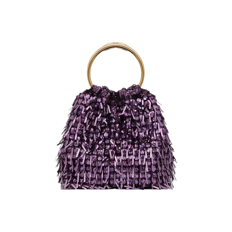 Valentino Embroidery Bucket Bags Handbags Small Size Women's Amethyst-3