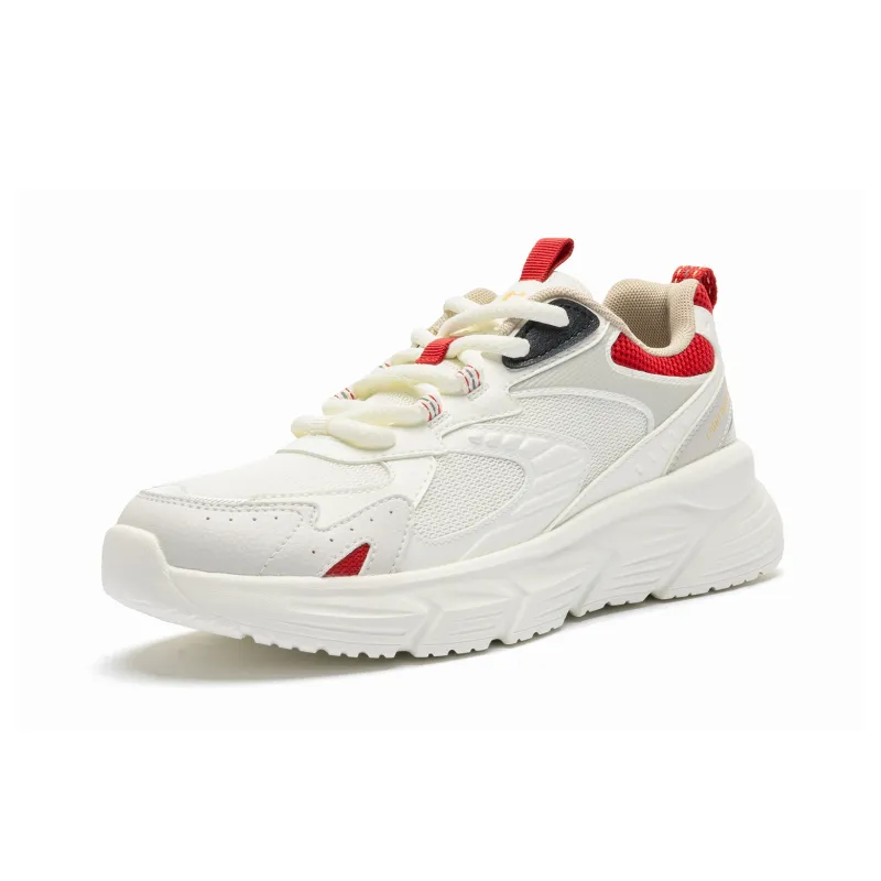 QIAODAN Anti Slip Wear Resistant Low Top Running Shoes Men's Ivory Sports Style Red-2